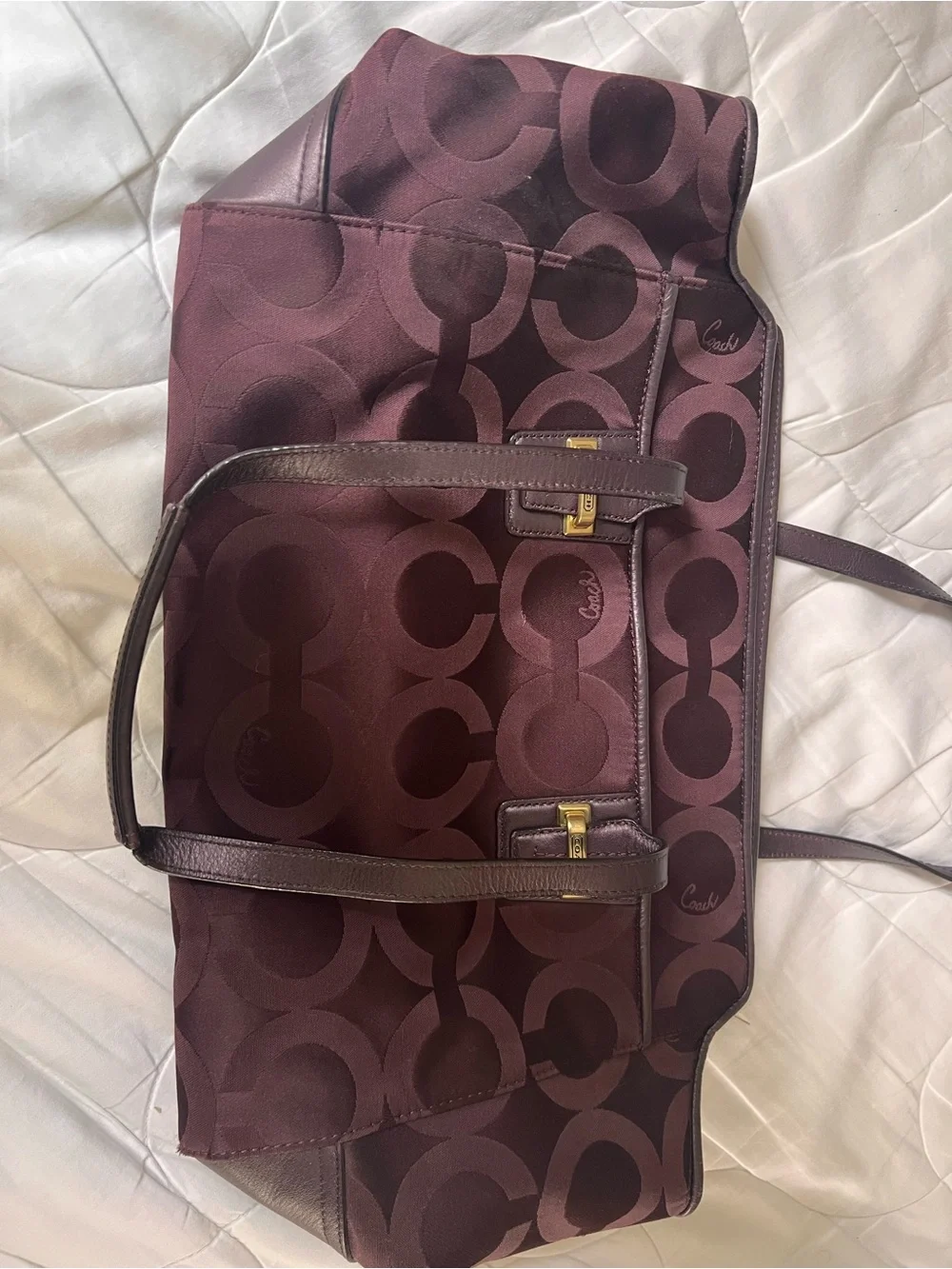 Coach Large Circle Jacquard Tote in Deep Plum